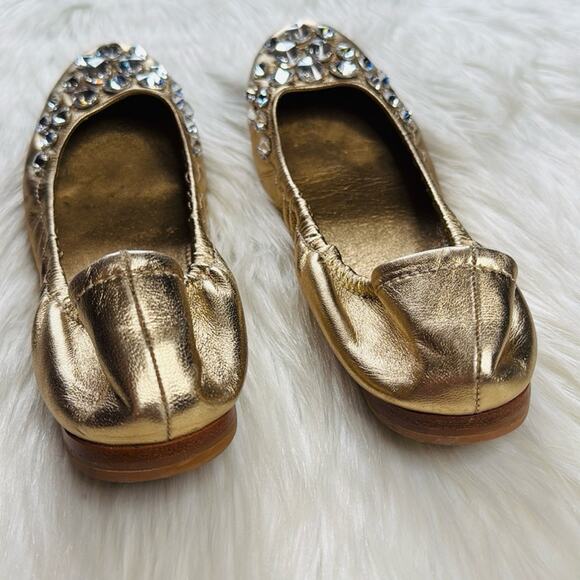 Miu Miu Gold Rhinestone Embellished Scrunch Flats - Picture 3 of 9